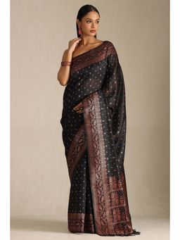 Soch - Black Tussar Silk Woven Saree with Unstitched Blouse Piece