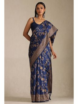 Soch - Blue Tussar Silk Woven Saree with Unstitched Blouse Piece