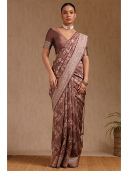 Soch - Brown Tussar Silk Woven Saree with Unstitched Blouse Piece