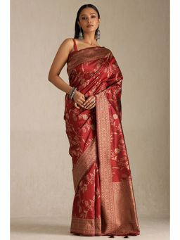 Soch - Maroon Tussar Silk Woven Saree with Unstitched Blouse Piece