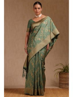 Soch - Green Tussar Silk Woven Saree with Unstitched Blouse Piece