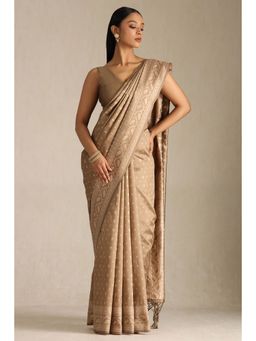 Soch - Beige Tussar Silk Woven Saree with Unstitched Blouse Piece