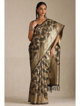 Soch - Olive Tussar Silk Floral Saree with Unstitched Blouse Piece