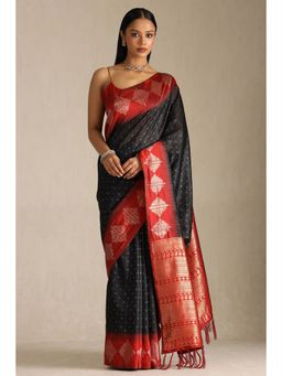 Soch - Black Tussar Silk Woven Saree with Unstitched Blouse Piece