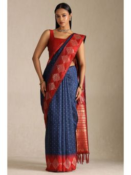 Soch - Navy Blue Tussar Silk Woven Saree with Unstitched Blouse Piece