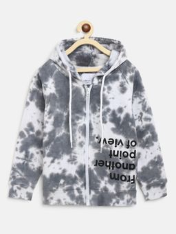 Tales & Stories - Boy's Grey Cotton Blend Tie & Dye Sweatshirt With Hood