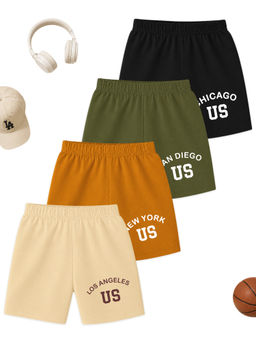 Kuchipoo - Boys Regular Fit Cotton Multi-Color Shorts (Pack of 4)