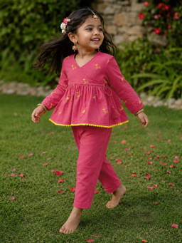 Somersault - Girls Pink Embroidered Co-Ord Set