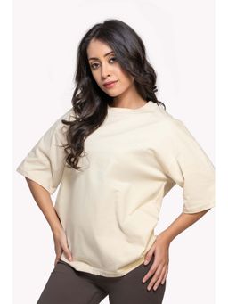 EVOLUCION - Women Cream Easefit Oversize T-Shirt