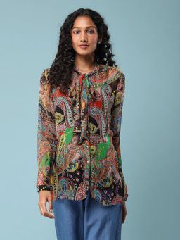 Aarke Ritu Kumar - Multi-Color Paisley Print Tie-up Shirt with Inner (Set of 2)