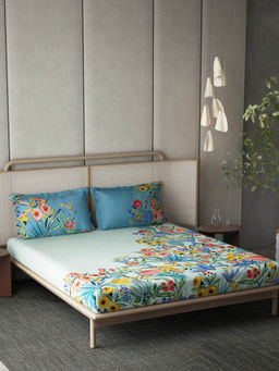 Ddecor Live Beautiful - Double Bedsheet with 2 Pillow Covers, 136 TC Multicolour