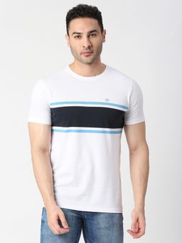 Dragon Hill - Half Sleeves Navy Blue & White Striped Round Neck T-shirt