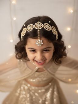 Choko - White Kundan Fashion Hairband With Maangtikaa (3-12 Years)