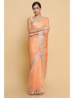 Soch - Women Peach Embellished & Sequined Saree with Unstitched Blouse