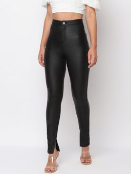 Missguided - Black Vice Split Hem Coated Jeans