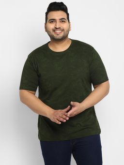 Urbano Plus - Mens Olive Green Printed Half Sleeve Regular Fit Cotton T-shirt