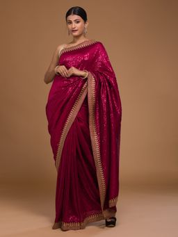 Koskii - Rani Pink Sequin Work Georgette Designer Saree With Unstitched Blouse