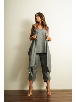 Keva Clothing - Grey Top With Pants And Cape (Set of 3)