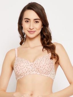 Clovia - Cotton Spandex Printed Padded Full Cup Wire Free T-shirt Bra - Light Pink