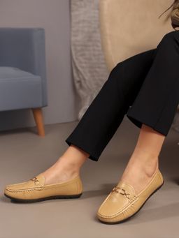 Carlton London - Women Khaki Classic Comfort Style Gold Chain Detail Loafers