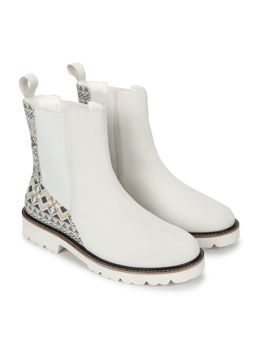 Yoho - Women Printed Stylish Comfortable Lightweight Chelsea Boots White