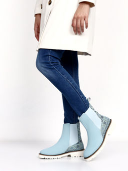 Yoho - Women Printed Stylish Comfortable Lightweight Chelsea Boots Blue