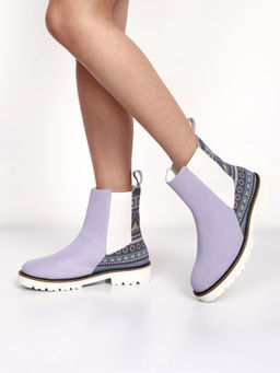 Yoho - Women Printed Stylish Comfortable Lightweight Chelsea Boots Purple