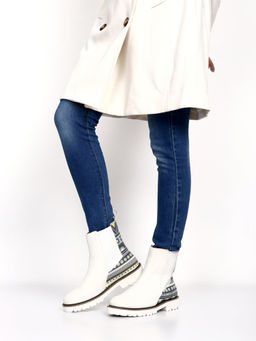 Yoho - Women Printed Stylish Comfortable Lightweight Chelsea Boots Ivory