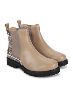 Yoho - Women Printed Stylish Comfortable Lightweight Chelsea Boots Beige