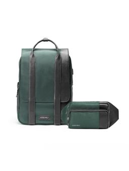 Assembly - Travel Backpack with USB Charging Port Plus Fanny Pack Combo- Green (Set of 2) (L)