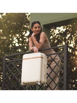 Assembly - Wide Handle Hard-Sided Small Luggage Trolley Bag With In-Built TSA Lock-White