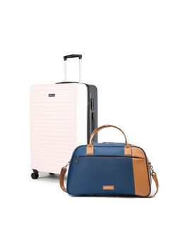 Assembly - Two-Tone Ivory-Grey Medium Checkin Luggage (60L) with Blue Weekender Travel Duffle Bag (38L)