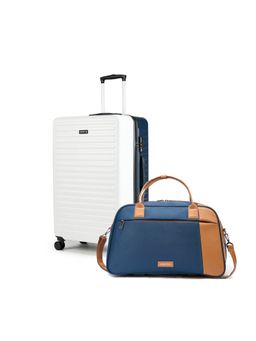 Assembly - Two-Tone Blue-White Medium Checkin Trolley Bag (60L) with Blue Weekender Travel Duffle Bag (38L)