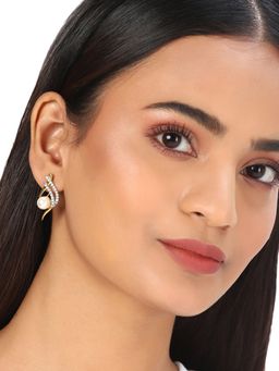 Voylla - American Diamond CZ Trendy Gold Plated Pearl Brass Drop Earrings