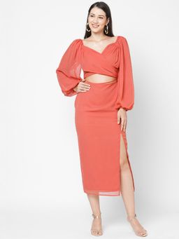 MISH - Rust Cut-Out Wrap Style Sheath Dress