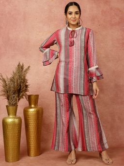 Jaipur Kurti - Pink Geometric Printed Short Kurti with Palazzo (Set of 2)