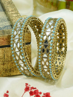 GRIIHAM - Gold Plated Studded Mehendi Set of 2 Green Bangles