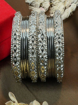 GRIIHAM - Fancy Silver Plated Set of 12 Bangles