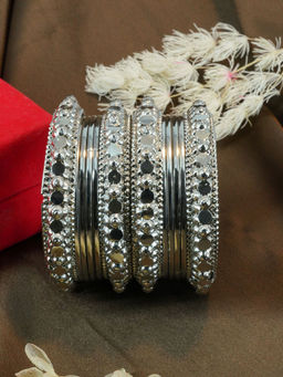 GRIIHAM - Fancy Silver Plated Set of 12 Bangles