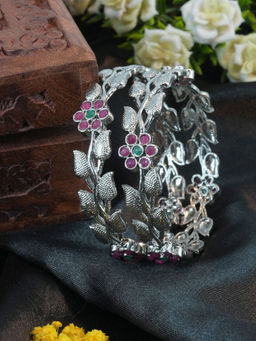 GRIIHAM - Pink Silver Plated Oxidised Set of 2 Bangles (2.8)