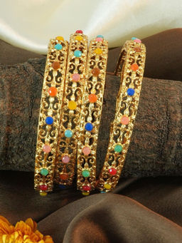 GRIIHAM - Gold Plated Studded Set of 4 Multi-Color Bangles