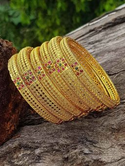 GRIIHAM - Gold Plated Set of 6 Temple Collection Bangles