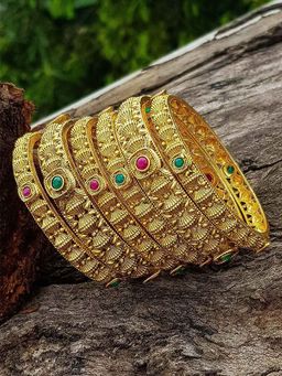 GRIIHAM - Gold Plated Set of 6 Temple Collection Bangles