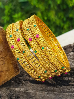 GRIIHAM - Multi-Color Gold Plated Set of 4 Ad Bangles