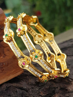 GRIIHAM - Gold Plated Studded Set of 2 Bangles