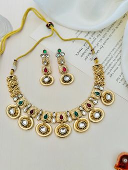 Abdesigns - Enchanting Gold Plated Kundan Antique Necklace with Earrings