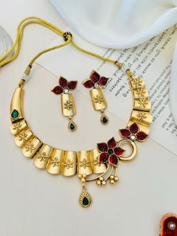 Abdesigns - Enchanting Gold Plated Kundan Antique Necklace with Earrings