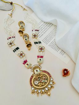 Abdesigns - Enchanting Gold Plated Kundan Pearl Necklace with Earrings