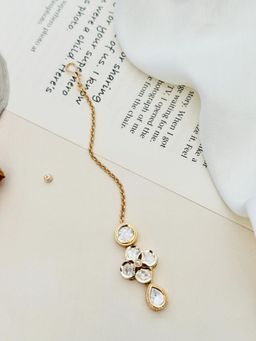 Abdesigns - Gold Plated Polki White Kundan Studded and Beaded Maang Tikka