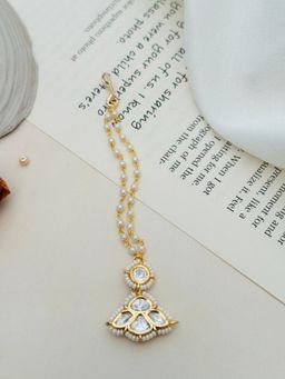 Abdesigns - Gold Plated Polki White Kundan Studded and Beaded Maang Tikka